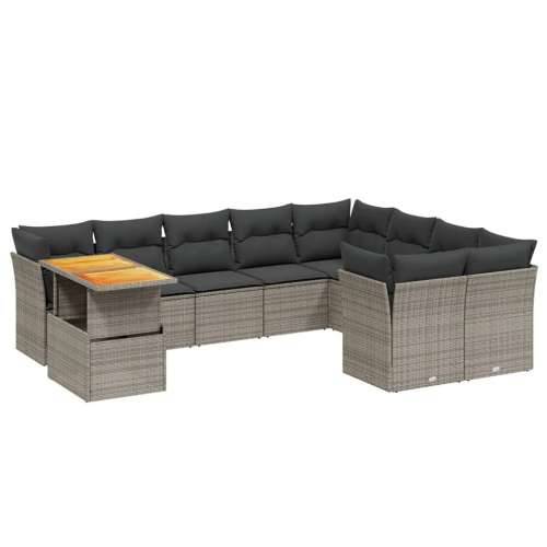 Vrtna garnitura - 10-dijelni set vrtnih sofa od poliratana s jastucima sivi - Siva stol + 5x srednja + 4x kutna 1 Cijena