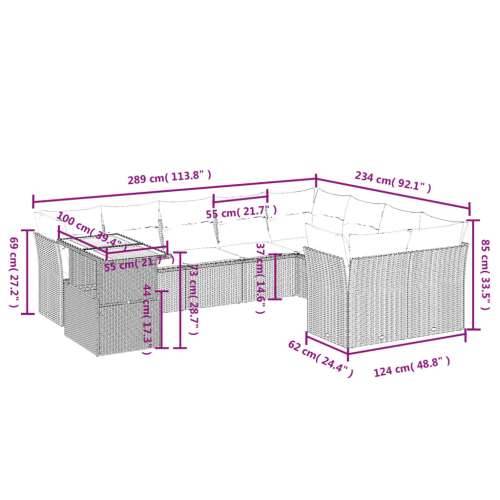 Vrtna garnitura - 10-dijelni set vrtnih sofa od poliratana s jastucima sivi - Siva stol + 5x srednja + 4x kutna 1 Cijena