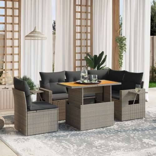 Vrtna garnitura - 6-dijelni set vrtnih sofa od poliratana s jastucima sivi - siva i tamnosiva stol + 2x srednja + 3x kutna 1 Cijena