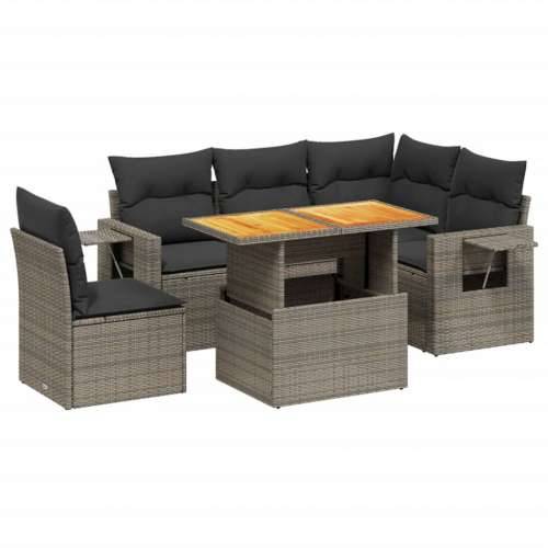 Vrtna garnitura - 6-dijelni set vrtnih sofa od poliratana s jastucima sivi - siva i tamnosiva stol + 2x srednja + 3x kutna 1 Cijena