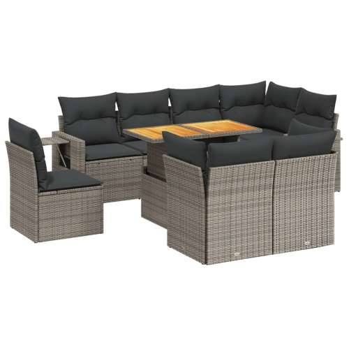 Vrtna garnitura - 9-dijelni set vrtnih sofa od poliratana s jastucima sivi - siva i tamnosiva 5x kutna + 3x srednja + stol 1 Cijena