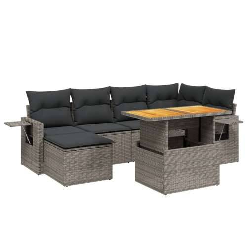 Vrtna garnitura - 7-dijelni set vrtnih sofa sivi od poliratana - Siva bez spremišta 1 Cijena