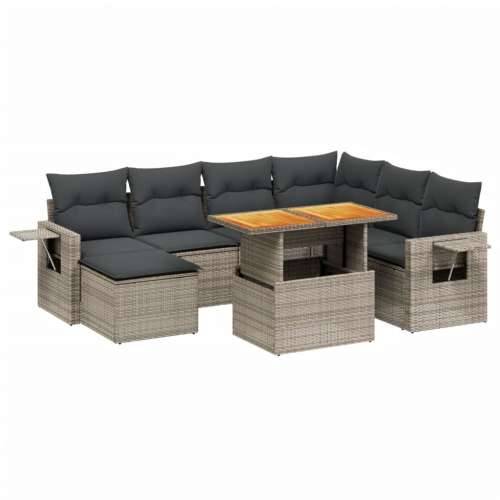 Vrtna garnitura - 8-dijelni set vrtnih sofa od poliratana s jastucima sivi - siva i tamnosiva 3x kutna + 3x srednja + tabure + s Cijena