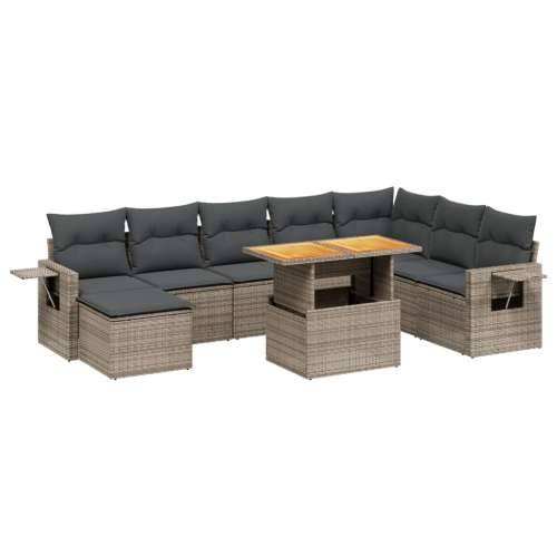 Vrtna garnitura - 9-dijelni set vrtnih sofa od poliratana s jastucima sivi - Siva bez spremišta 1 Cijena