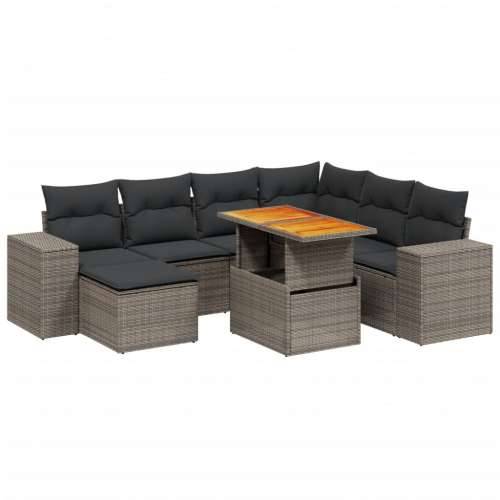 Vrtna garnitura - 8-dijelni set vrtnih sofa od poliratana s jastucima sivi - siva i tamnosiva 3x kutna + 3x srednja + stol + tab Cijena