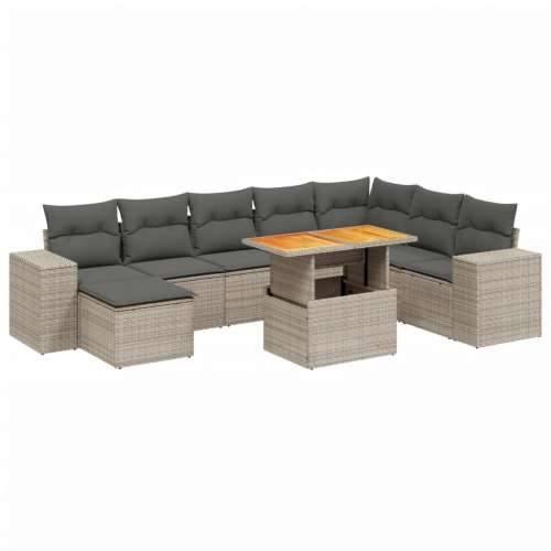 Vrtna garnitura - 9-dijelni set vrtnih sofa od poliratana s jastucima sivi - Siva bez spremišta 1 Cijena