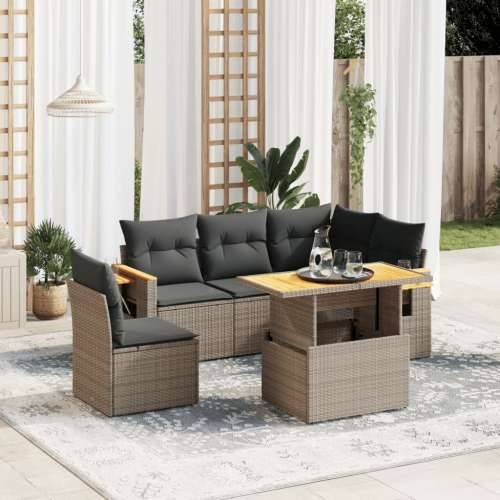 Vrtna garnitura - 6-dijelni set vrtnih sofa od poliratana s jastucima sivi - Siva 1 Cijena