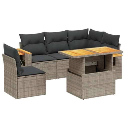 Vrtna garnitura - 6-dijelni set vrtnih sofa od poliratana s jastucima sivi - Siva 1 Cijena