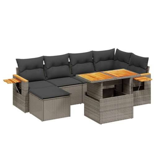 Vrtna garnitura - 7-dijelni set vrtnih sofa sivi od poliratana - Siva bez spremišta 1 Cijena