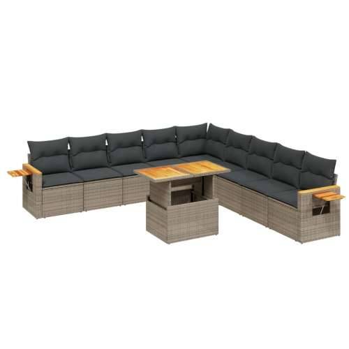Vrtna garnitura - 11-dijelni set vrtnih sofa od poliratana s jastucima sivi - Siva 1 Cijena