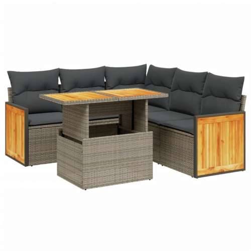 Vrtna garnitura - 6-dijelni set vrtnih sofa s jastucima bež od poliratana - Siva 1 Cijena