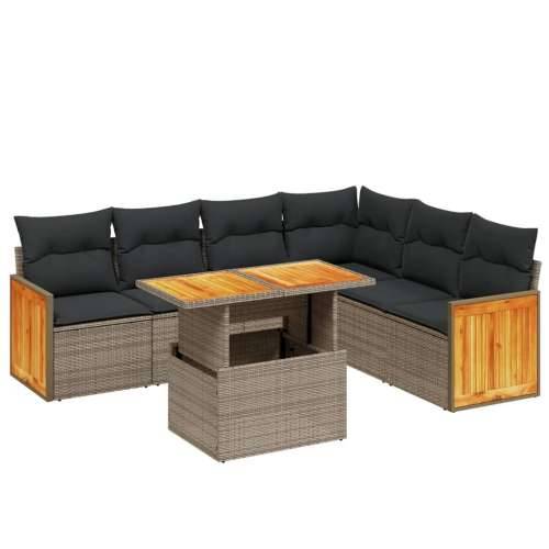 Vrtna garnitura - 7-dijelni set vrtnih sofa sivi od poliratana - Siva bez spremišta 1 Cijena