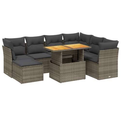 Vrtna garnitura - 8-dijelni set vrtnih sofa od poliratana s jastucima sivi - siva i tamnosiva 3x kutna + 3x srednja + tabure + s Cijena