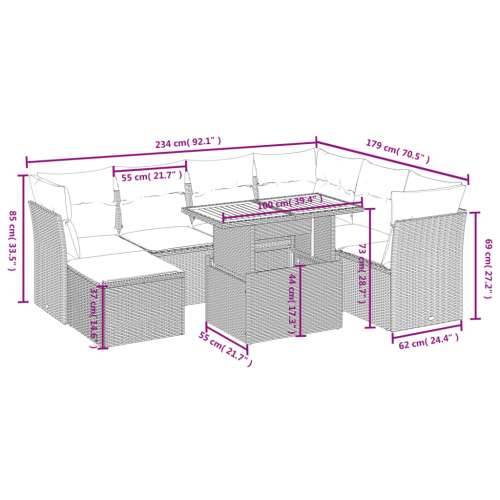 Vrtna garnitura - 8-dijelni set vrtnih sofa od poliratana s jastucima sivi - siva i tamnosiva 3x kutna + 3x srednja + tabure + s Cijena
