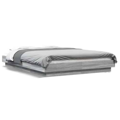 Okvir za krevet s LED svjetlima boja hrasta 120 x 200 cm drveni - Sivi hrast sonoma 120 x 200 cm Cijena