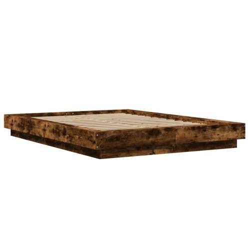 Okvir za krevet s LED svjetlima boja hrasta 120 x 190 cm drveni - Dimljeni hrast 120 x 190 cm Cijena