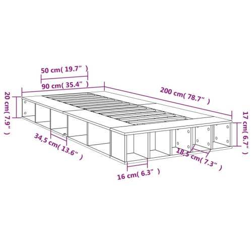 Okvir za krevet boja hrasta 90 x 200 cm konstruirano drvo - Dimljeni hrast 90 x 200 cm Cijena