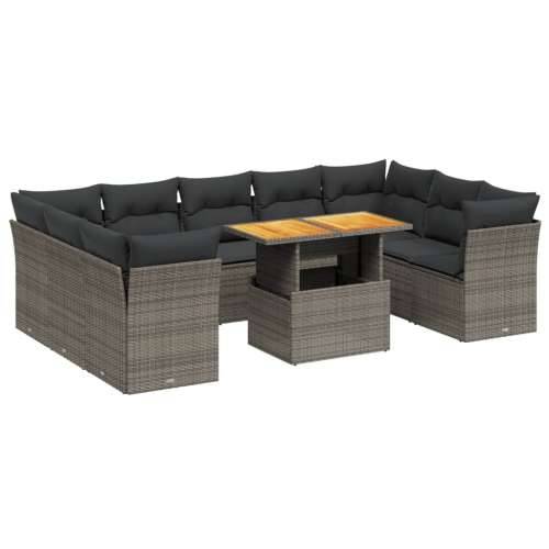 Vrtna garnitura - 10-dijelni set vrtnih sofa od poliratana s jastucima sivi - Siva 5x srednja + 4x kutna + stol 1 Cijena