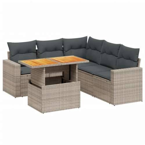 Vrtna garnitura - 6-dijelni set vrtnih sofa od poliratana s jastucima sivi - Siva 3x kutna + 2x srednja + stol 1 Cijena