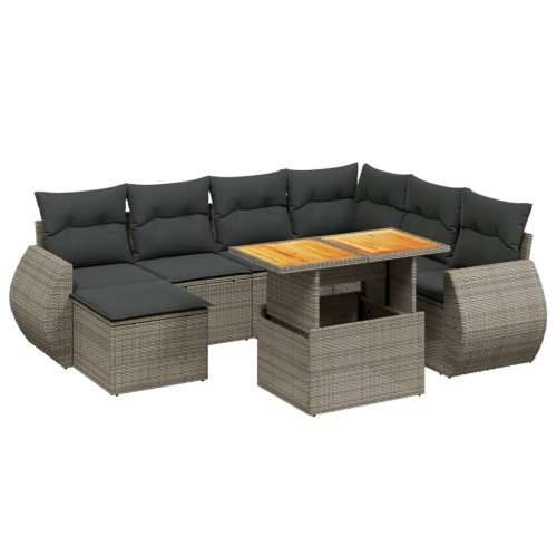 Vrtna garnitura - 8-dijelni set vrtnih sofa od poliratana s jastucima sivi - siva i tamnosiva 3x kutna + 3x srednja + stol + tab Cijena
