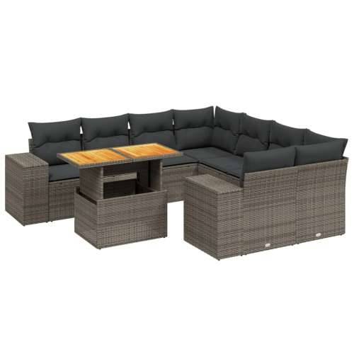Vrtna garnitura - 9-dijelni set vrtnih sofa od poliratana s jastucima sivi - Siva bez spremišta 1 Cijena