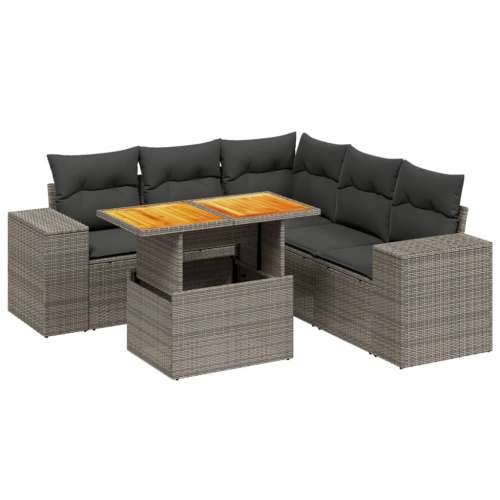 Vrtna garnitura - 6-dijelni set vrtnih sofa od poliratana s jastucima sivi - siva i tamnosiva 3x kutna + 2x srednja + stol 1 Cijena