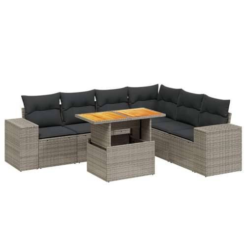 Vrtna garnitura - 7-dijelni set vrtnih sofa sivi od poliratana - siva i tamnosiva 3x kutna + 3x srednja + stol 1 Cijena