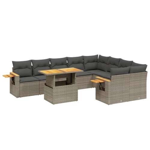 Vrtna garnitura - 10-dijelni set vrtnih sofa od poliratana s jastucima sivi - Siva 1 Cijena