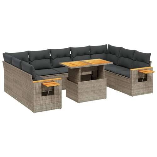 Vrtna garnitura - 11-dijelni set vrtnih sofa od poliratana s jastucima sivi - Siva 1 Cijena
