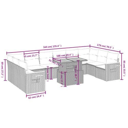 Vrtna garnitura - 11-dijelni set vrtnih sofa od poliratana s jastucima sivi - Siva 1 Cijena