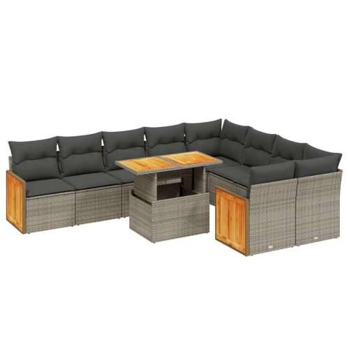 Vrtna garnitura - 10-dijelni set vrtnih sofa od poliratana s jastucima sivi - Siva 1 Cijena