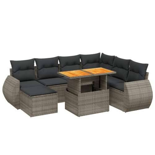 Vrtna garnitura - 8-dijelni set vrtnih sofa od poliratana s jastucima sivi - siva i tamnosiva 3x kutna + 3x srednja + tabure + s Cijena