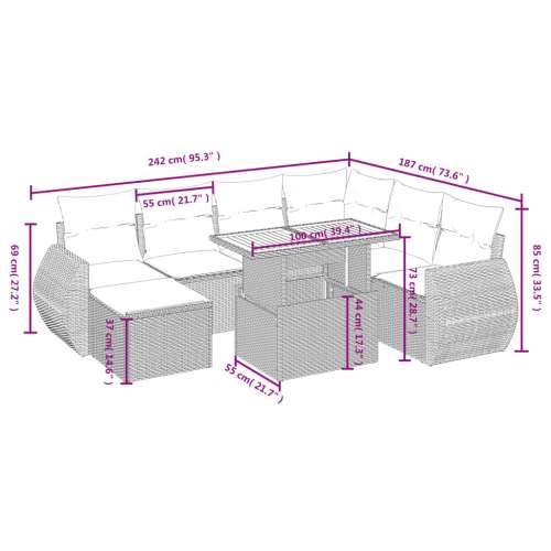 Vrtna garnitura - 8-dijelni set vrtnih sofa od poliratana s jastucima sivi - siva i tamnosiva 3x kutna + 3x srednja + tabure + s Cijena