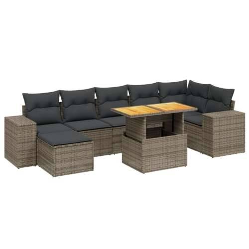 Vrtna garnitura - 8-dijelni set vrtnih sofa od poliratana s jastucima sivi - Siva 3x srednja + 3x kutna + tabure + stol 1 Cijena