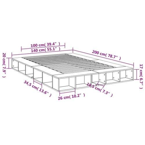 Okvir kreveta siva boja hrasta 140 x 200 cm konstruirano drvo - Sivi hrast sonoma 140 x 200 cm Cijena