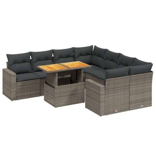 Vrtna garnitura - 9-dijelni set vrtnih sofa od poliratana s jastucima sivi - Siva bez spremišta 1 Cijena