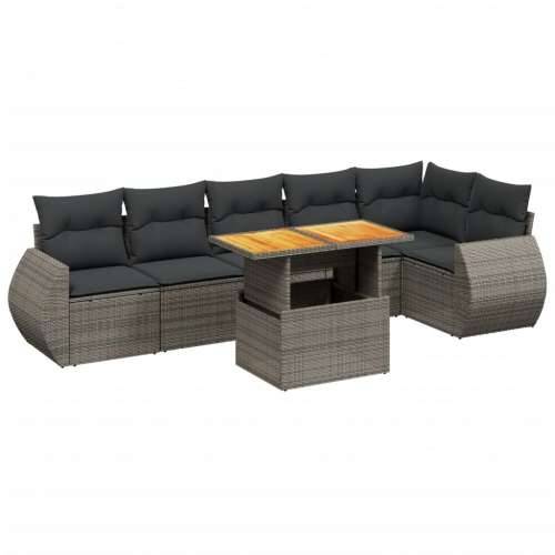 Vrtna garnitura - 7-dijelni set vrtnih sofa sivi od poliratana - siva i tamnosiva 3x srednja + 3x kutna + stol 1 Cijena