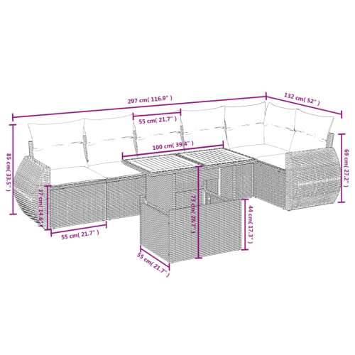 Vrtna garnitura - 7-dijelni set vrtnih sofa sivi od poliratana - siva i tamnosiva 3x srednja + 3x kutna + stol 1 Cijena