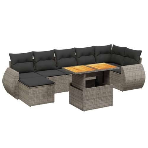 Vrtna garnitura - 9-dijelni set vrtnih sofa od poliratana s jastucima sivi siva i tamnosiva 3x srednja + 3x kutna + stol + tabur Cijena