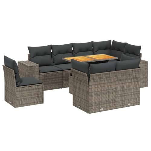 Vrtna garnitura - 3-dijelni set vrtnih sofa od poliratana s jastucima sivi siva i tamnosiva 3x srednja + 5x kutna + stol 1 Cijena