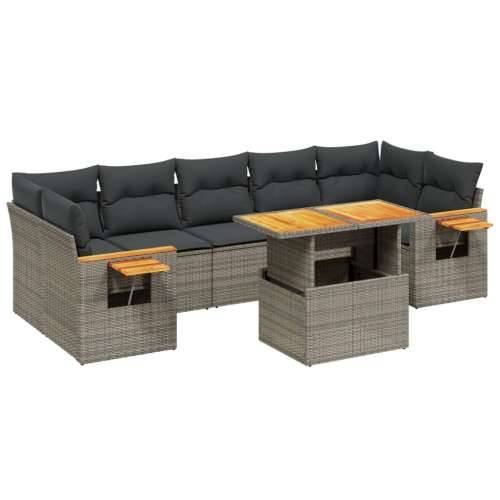 Vrtna garnitura - 8-dijelni set vrtnih sofa od poliratana s jastucima sivi - Siva bez spremišta 1 Cijena