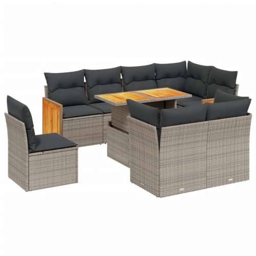Vrtna garnitura - 9-dijelni set vrtnih sofa od poliratana s jastucima sivi - Siva bez spremišta 1 Cijena