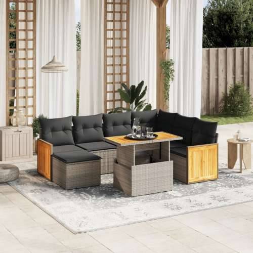 Vrtna garnitura - 8-dijelni set vrtnih sofa od poliratana s jastucima sivi - Siva 1 Cijena
