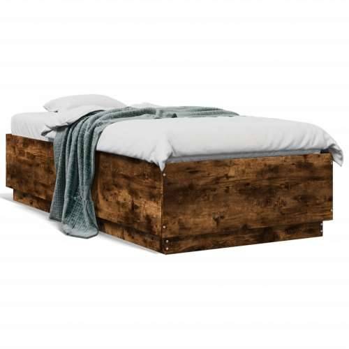 Okvir za krevet s LED svjetlima boja hrasta 90 x 190 cm drveni - Dimljeni hrast 90 x 190 cm Cijena