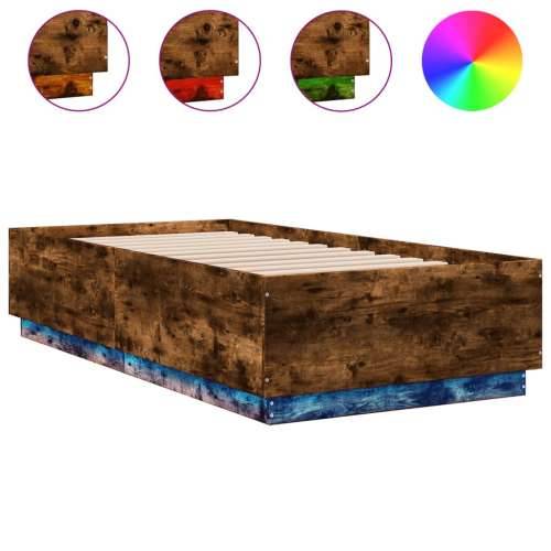 Okvir za krevet s LED svjetlima boja hrasta 90 x 190 cm drveni - Dimljeni hrast 90 x 190 cm Cijena