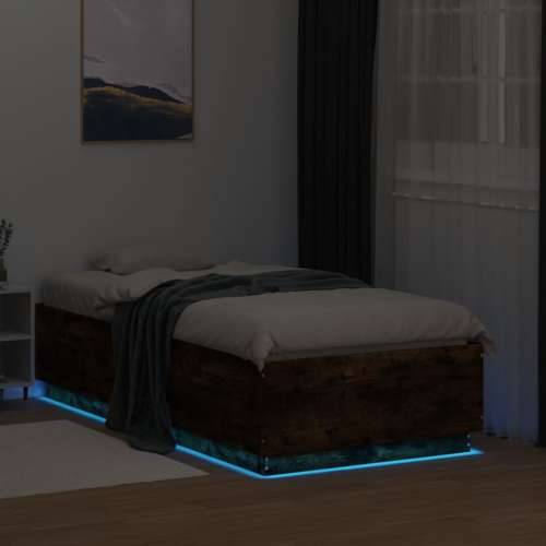 Okvir za krevet s LED svjetlima boja hrasta 90 x 190 cm drveni - Dimljeni hrast 90 x 190 cm Cijena