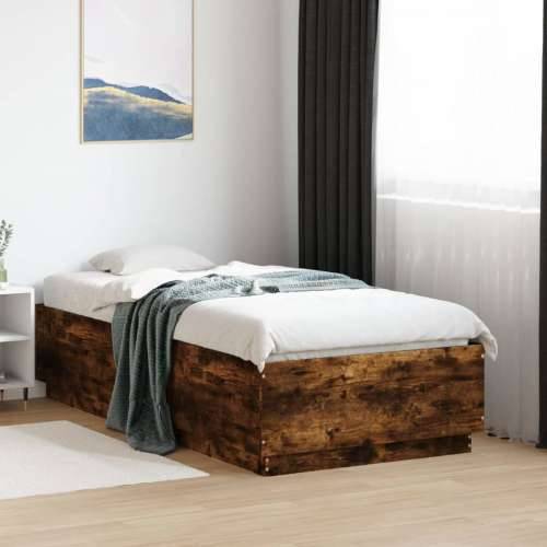 Okvir za krevet s LED svjetlima boja hrasta 90 x 190 cm drveni - Dimljeni hrast 90 x 190 cm Cijena