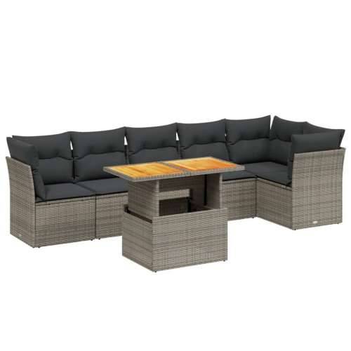 Vrtna garnitura - 7-dijelni set vrtnih sofa sivi od poliratana - siva i tamnosiva 3x kutna + 3x srednja + stol 1 Cijena