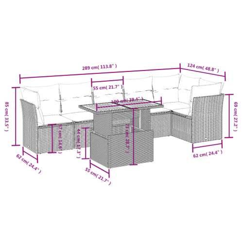Vrtna garnitura - 7-dijelni set vrtnih sofa sivi od poliratana - siva i tamnosiva 3x kutna + 3x srednja + stol 1 Cijena