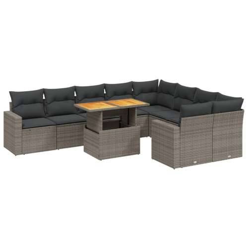 Vrtna garnitura - 10-dijelni set vrtnih sofa od poliratana s jastucima sivi - siva i tamnosiva 4x kutna + 5x srednja + stol 1 Cijena